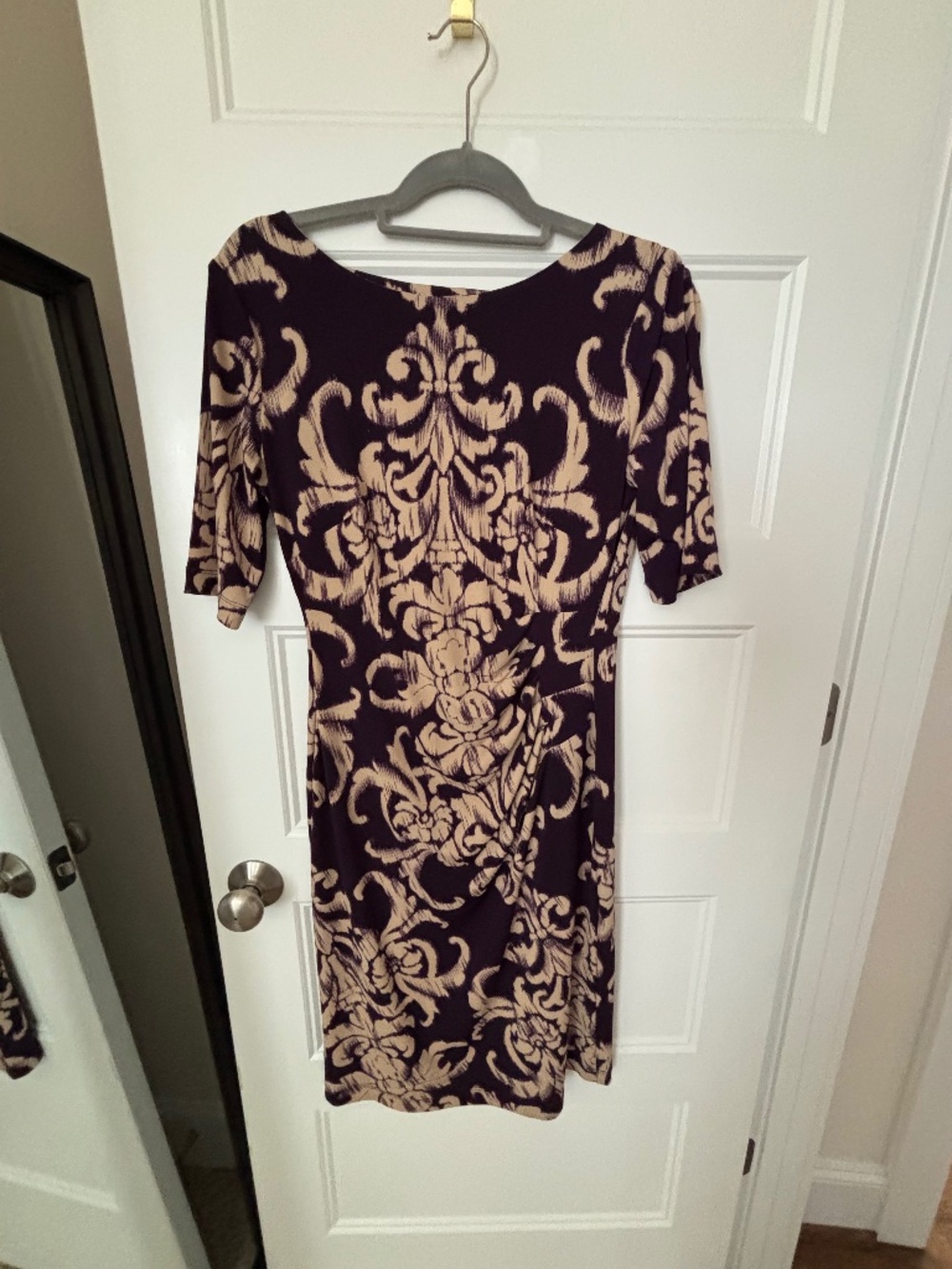 Purple and khaki dress.